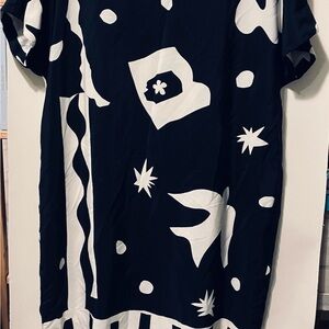 Vintage 90s Jones New York Black And White Abstract Dress Size 16